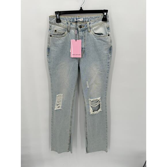 AVEC LES FILLES Relaxed Fit Slit Raw Hem Jeans // 26 - Picture 3 of 12